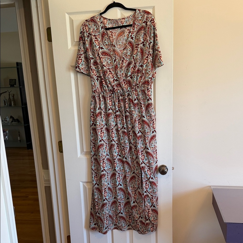 SHEIN Burgundy and Aqua  Paisley Maxi Dress
